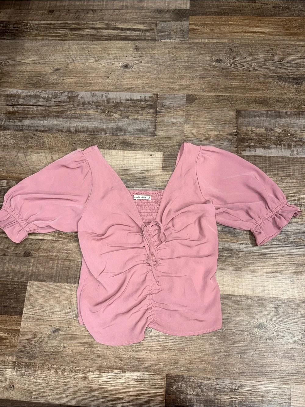 Abercrombie Fitch Dusty Rose Cinched Front Puff Sleeve Smocked Top‎ Small
